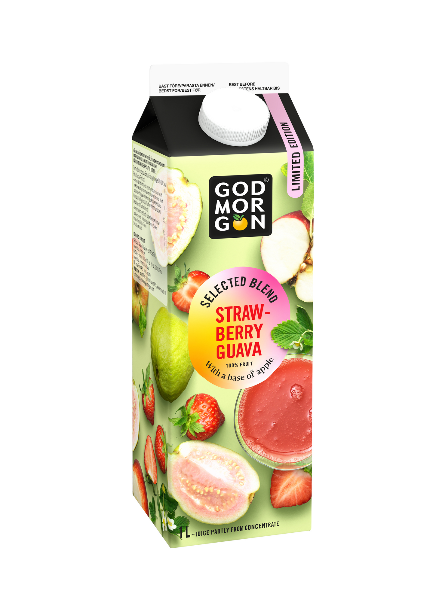 God Morgon Selected Blend täysmehu 1l mansikka-guava