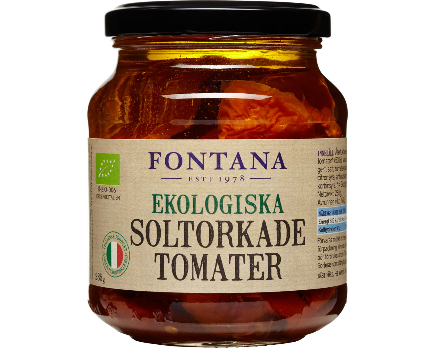Fontana Luomu aurinkokuivattuja tomaatteja öljyssä 285g/150g