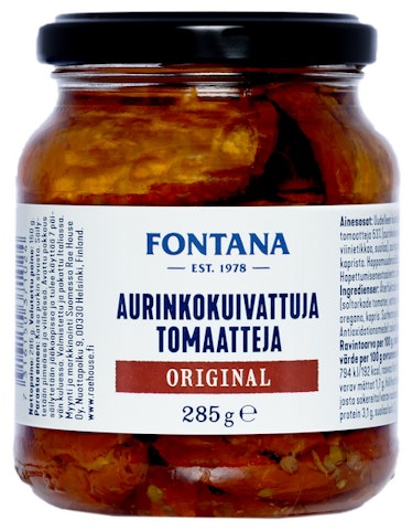 Fontana Aurinkokuivattuja tomaatteja öljyssä marinoitu 285g/150g