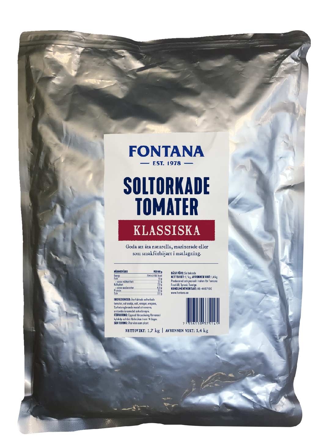 Fontana aurinkokuivattuja tomaatteja 1,7kg/1,4kg pussi