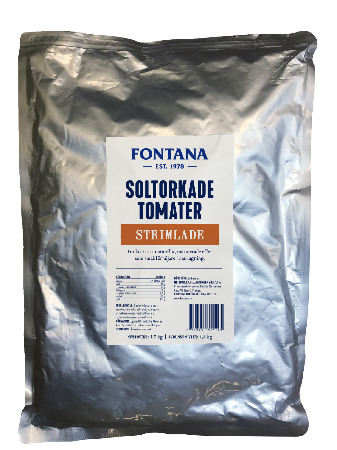 Fontana aurinkokuivattuja tomaatteja suikale 1,7kg/1,4kg pussi