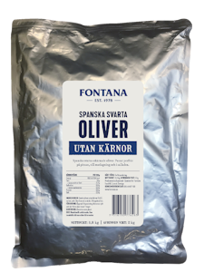 Fontana mustia kivettömiä oliiveja 3,8kg/2kg