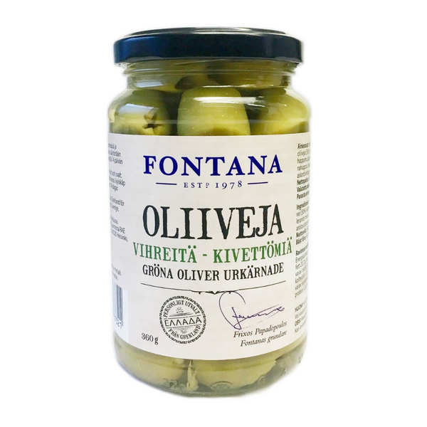 Fontana vihreitä kivettömiä oliiveja 360g/180g