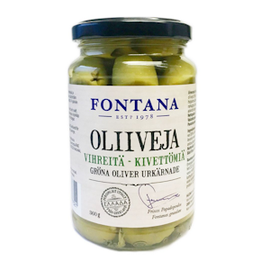 Fontana vihreitä kivettömiä oliiveja 360g/180g