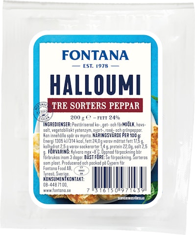 Fontana Halloumijuusto mustapippurilla viipaloitu 200g