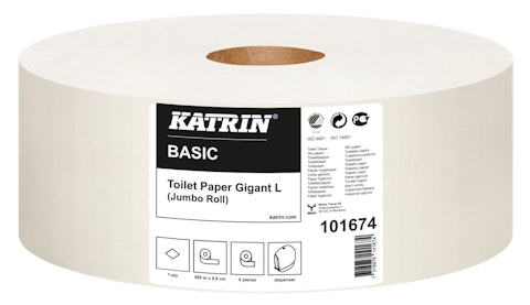 Katrin Basic Gigant L -wc-paperi 1-kertainen luonnonvalkoinen 585m 6 rullaa/säkki