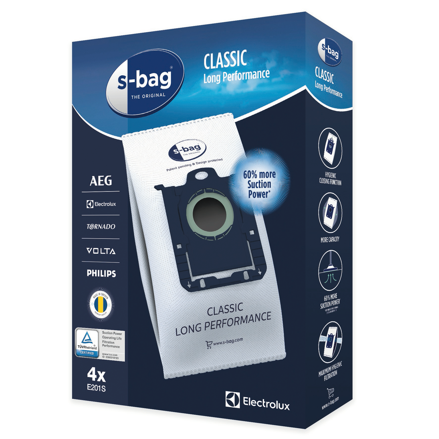 Electrolux S-bag Classic Long E201S pölypussit 4 kpl