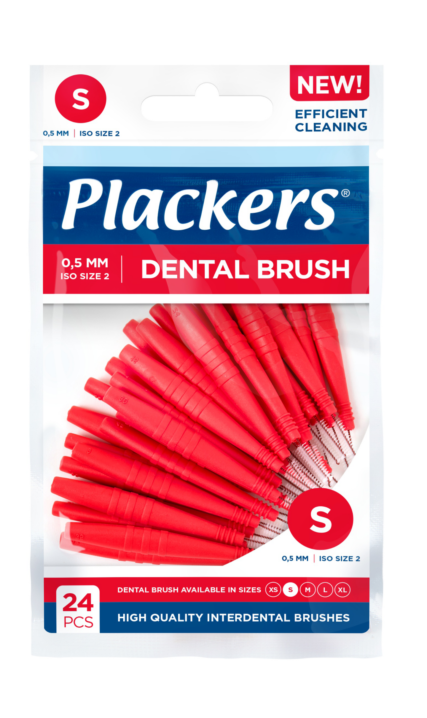 Plackers Dental Brush Hammasväliharja S 0,5mm 24kpl punainen