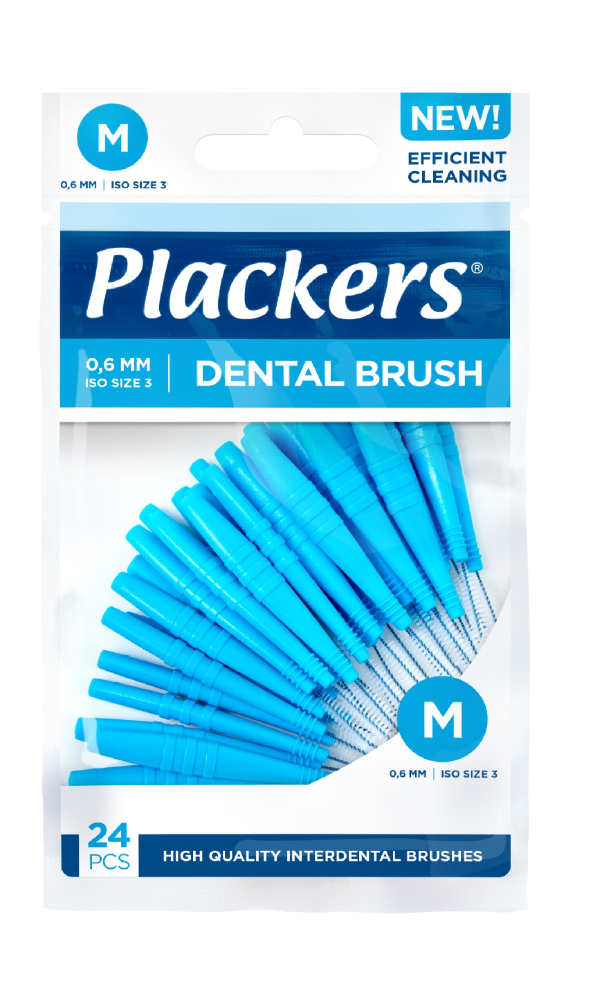 Plackers Dental Brush hammasväliharja M 24kpl 0,6mm sininen