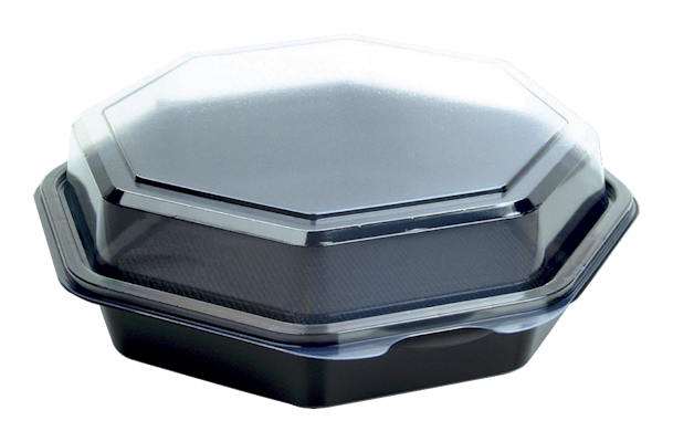 Biopak Octaview rasia 640ml 190x190x60mm 1-lokeroinen, musta/kirkas PS 35kpl