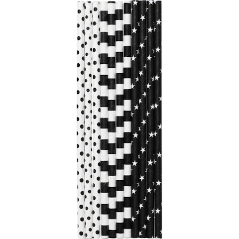 Duni musta-valkoinen paperipillilajitelma 19,6cm 25kpl