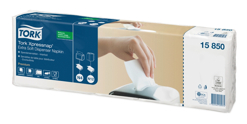 Tork Xpressnap Extra Soft annostelijaliina valkoinen 5x200kpl/21,6x16,5cm, 1/2-taitto N4