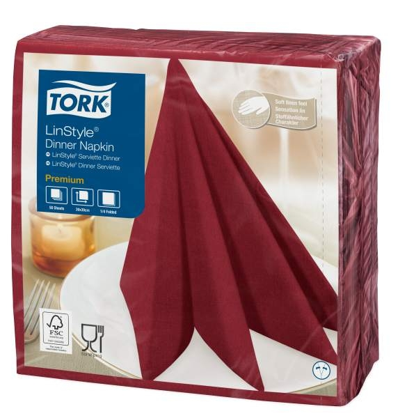 Tork Linstyle Dinner-lautasliina viininpunainen 50kpl/39cm 1/4taitto