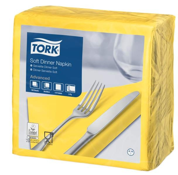 Tork Dinner-lautasliina keltainen 100kpl/39cm 3krt 1/4taitto