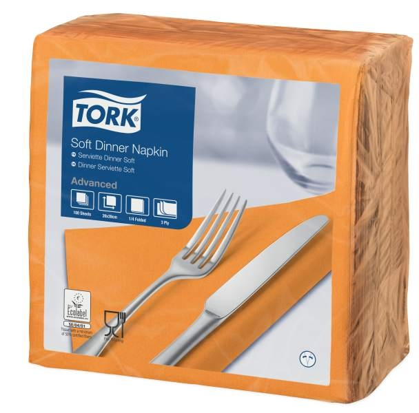 Tork Dinner-lautasliina oranssi 100kpl/39cm 3krt 1/4taitto