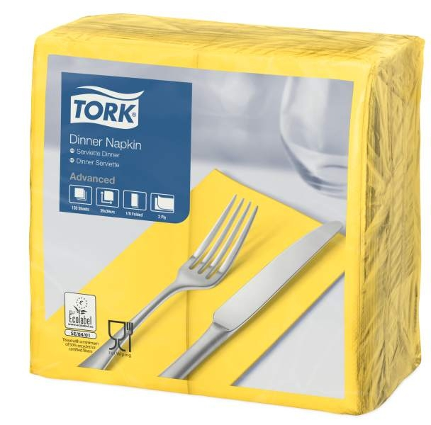 Tork Dinner-lautasliina keltainen 150kpl/39cm 2krs 1/8taitto