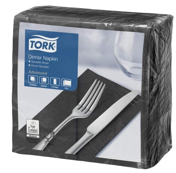 Tork Dinner-lautasliina musta 150kpl/39cm 2krs 1/8taitto