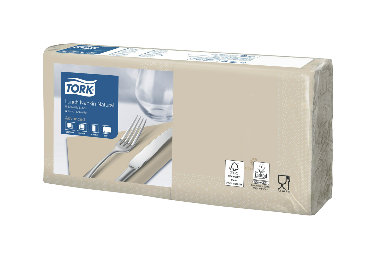 Tork Lunch-lautasliina natural 200kpl/33cm 2krt 1/4taitto ympäristöpainatus