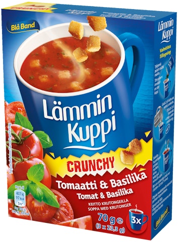 Blå Band Lämmin Kuppi Crunchy tomaatti-basilikakeitto krutongeilla 3x23,3g