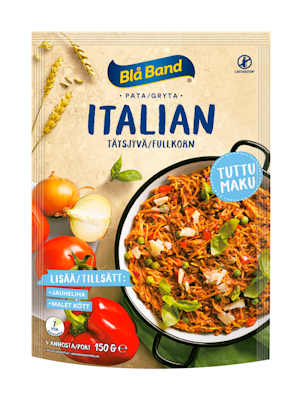 Blå Band laktoositon Täysjyvä Italian Pata Täysjyväspagetti-kasvis-mausteseos 150g