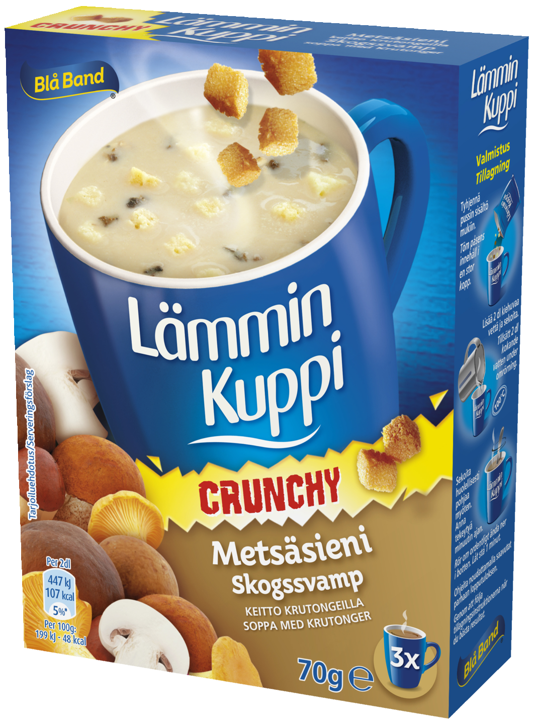Blå Band Lämmin Kuppi Crunchy metsäsienikeitto krutongeilla 3 x 23,3 g