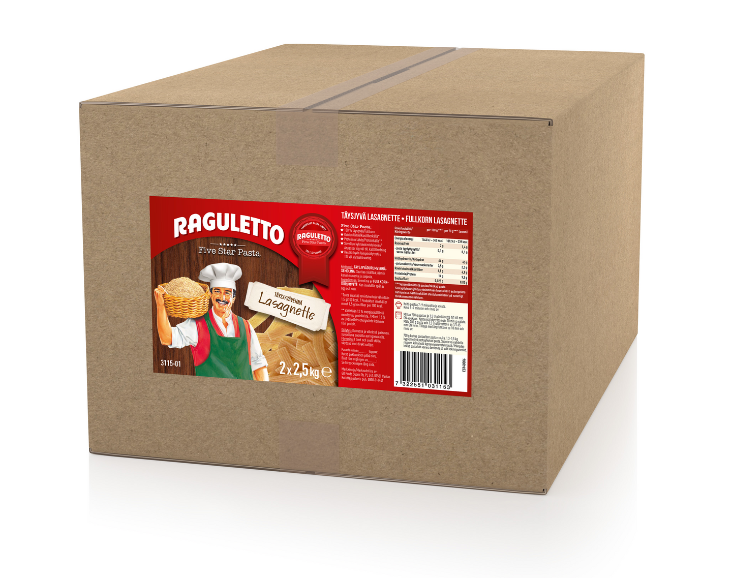 Raguletto täysjyvä lasagnette 2x3kg