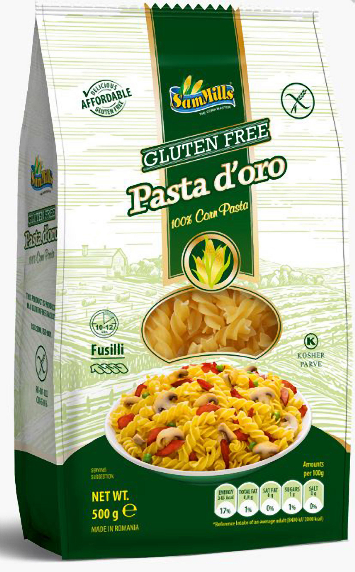 SamMills Pasta D'oro fusilli luontaisesti gluteeniton pasta 500g