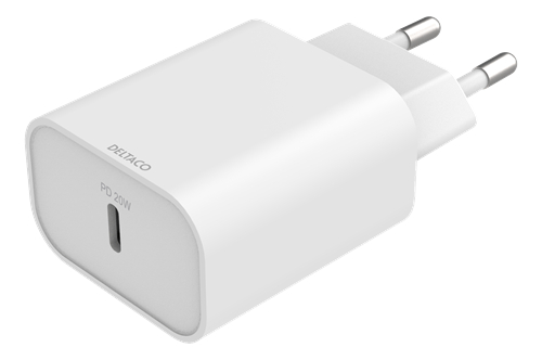 Deltaco 20 W USB-C PD -seinälaturi, valkoinen