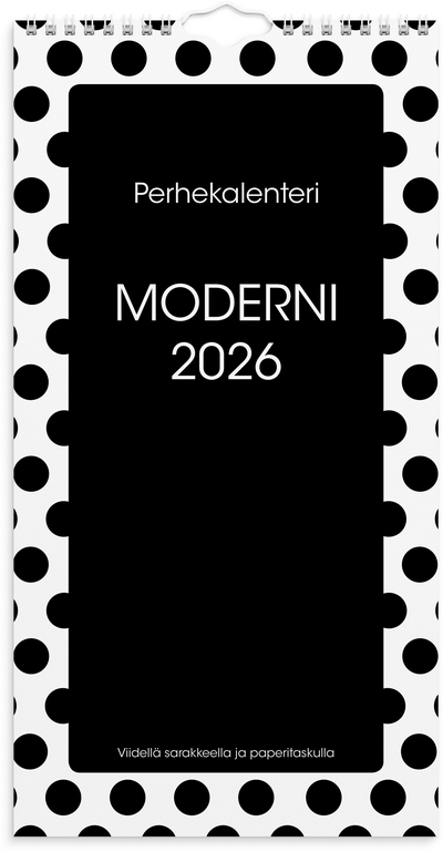 Burde perhekalenteri 2026 moderni paperitaskulla