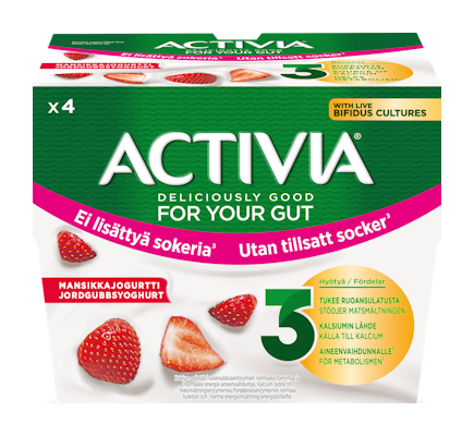 Danone Activia mansikkajogurtti 4x125g ei lisättyä sokeria