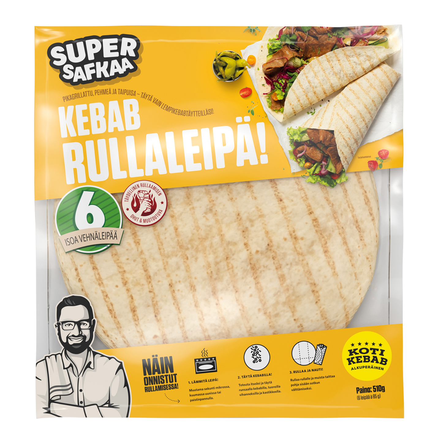 Super Safkaa Kebabrullaleipä 6kpl/510g | K-Ruoka Verkkokauppa