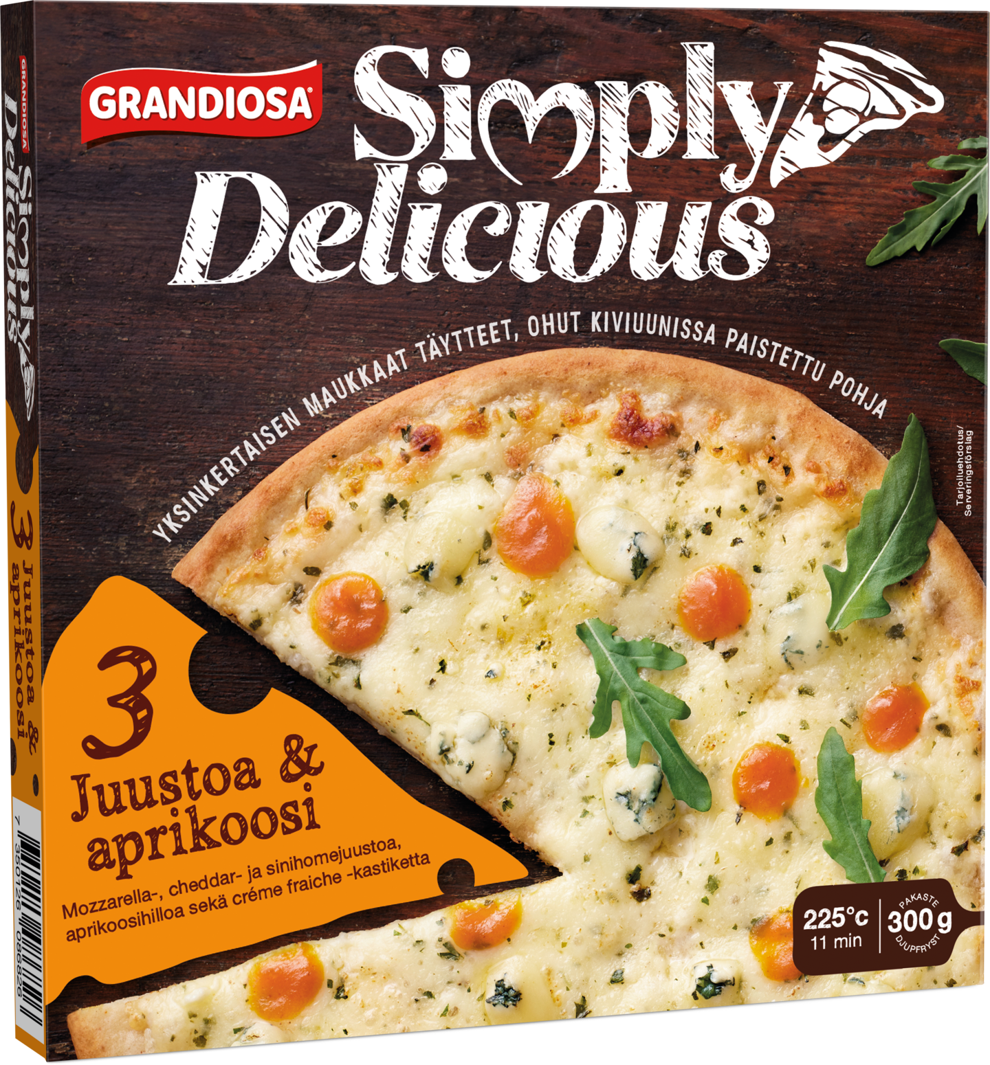 Grandiosa Simply Delicious kolme juustoa & aprikoosi pizza 300g pakaste