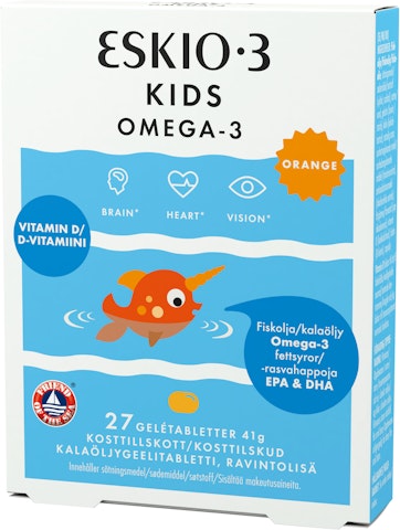Eskio 3 Kids kalaöljygeelitabletti D-vitaamini 27tabl appelsiini