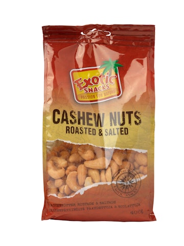 Exotic Snacks cashewpähkinöitä 400g paahdettuja & suolattuja