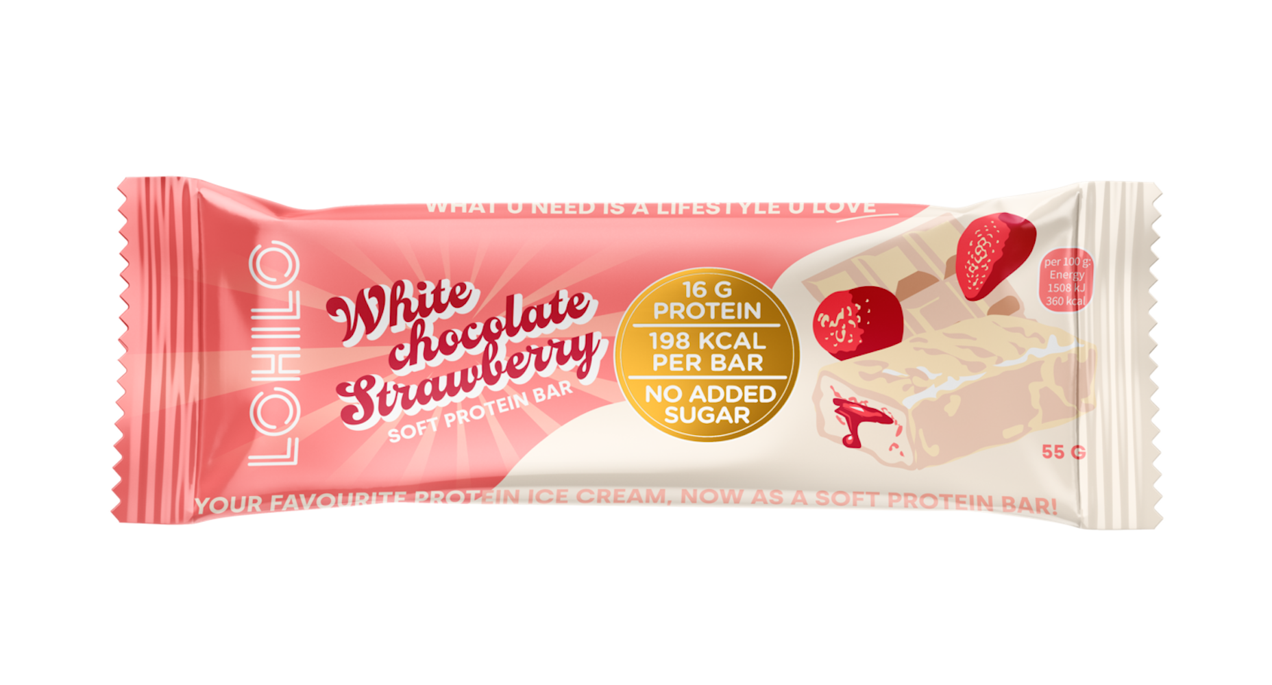 Lohilo proteiinipat 55g White Chocolate Strawberry - HoReCa-tukku Kespro