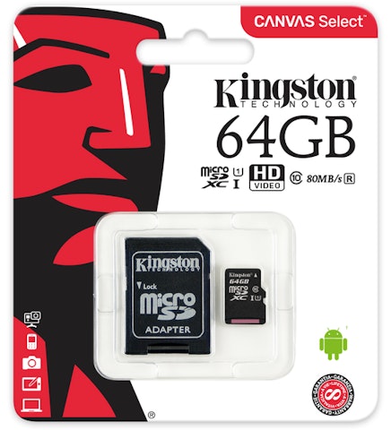 Kingston Canvas Select microSDXC-muistikortti 64Gt+adapteri