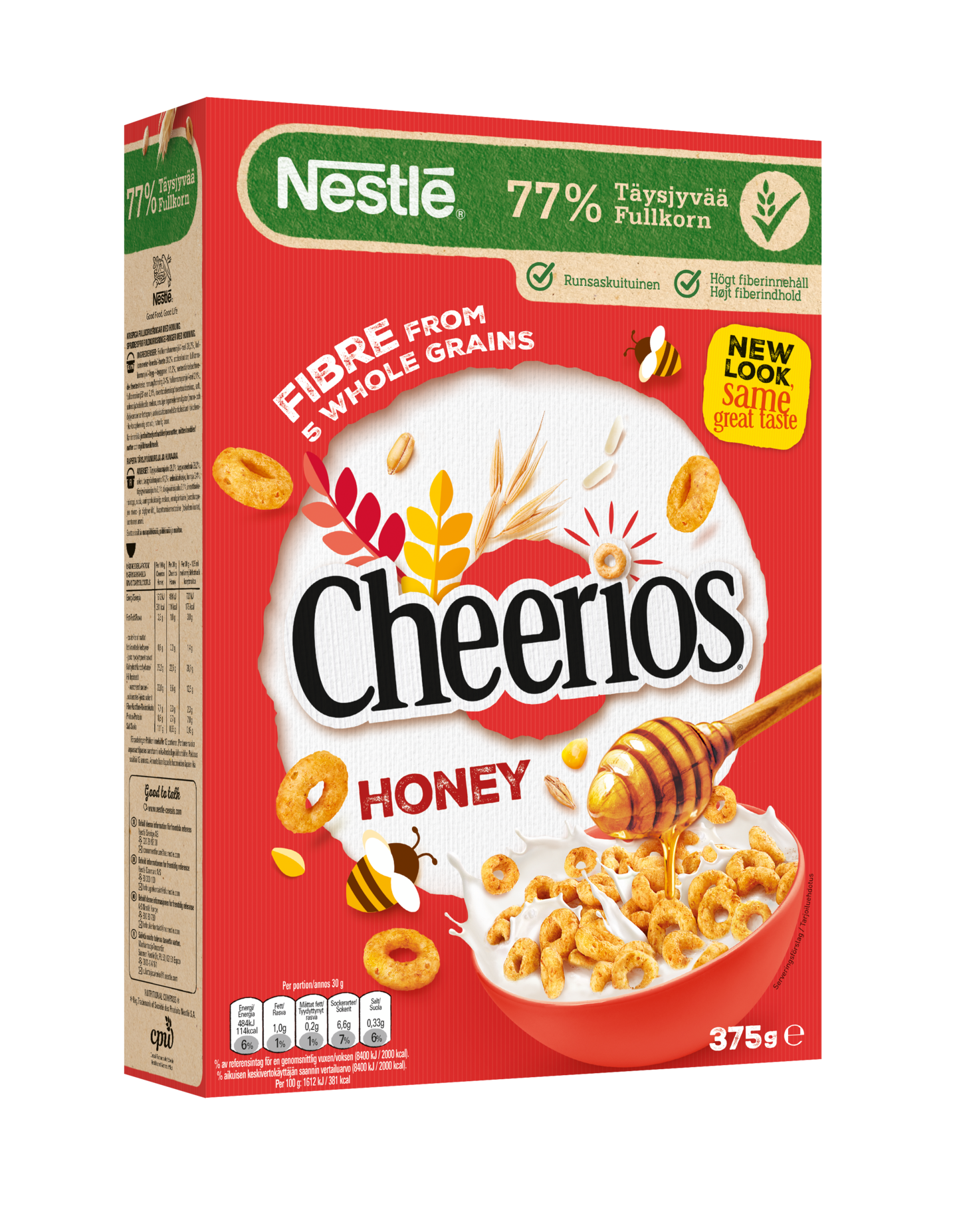 Nestlé Cheerios Honey 375g rapeita täysjyvämuroja ja hunajaa