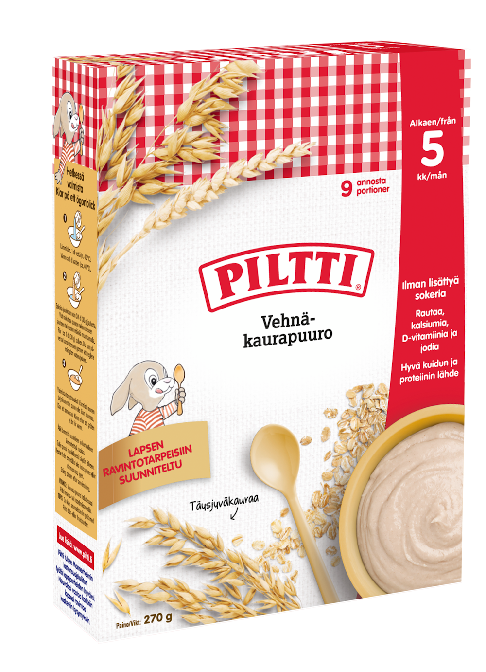 Piltti Kaurapuuro täysyvästä 270g 5kk — HoReCa-tukku Kespro