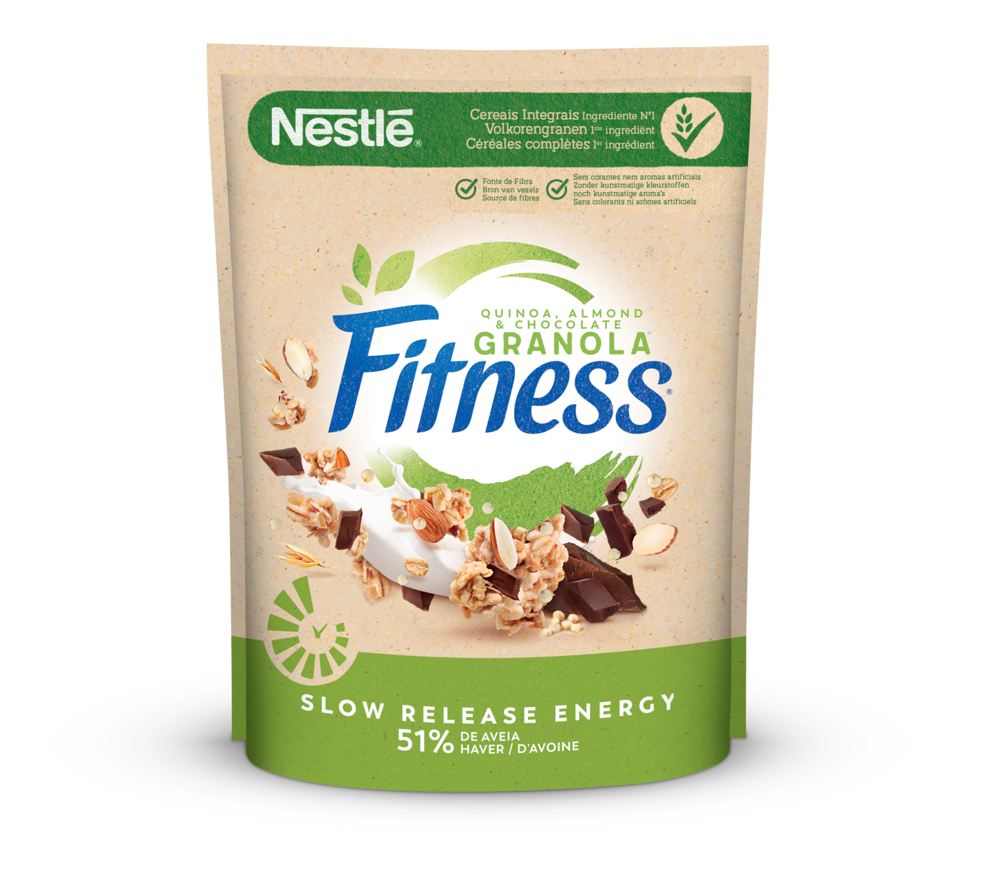 Nestlé Fitness Granola Kvinoa, manteli & suklaa 300g kaura-vehnägranolaa, suklaata, mantelia ja kvin