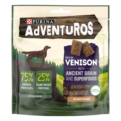 Purina Adventuros Metsäkaurista, muinaisviljoja ja Superfood-aineksia sisältävä koiranherkku 120g