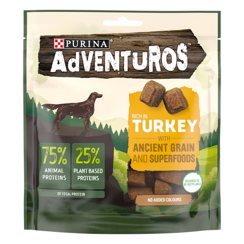 Purina Adventuros Kalkkunaa, muinaisviljoja ja Superfood-aineksia sisältävä koiranherkku 120g