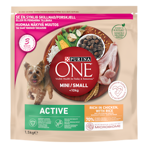 Purina ONE 1,5kg Small Dog Active Runsaasti Kanaa sisältää Riisiä