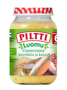 Piltti Luomu Couscousi kasviksia ja kanaa 190g alkaen 6kk