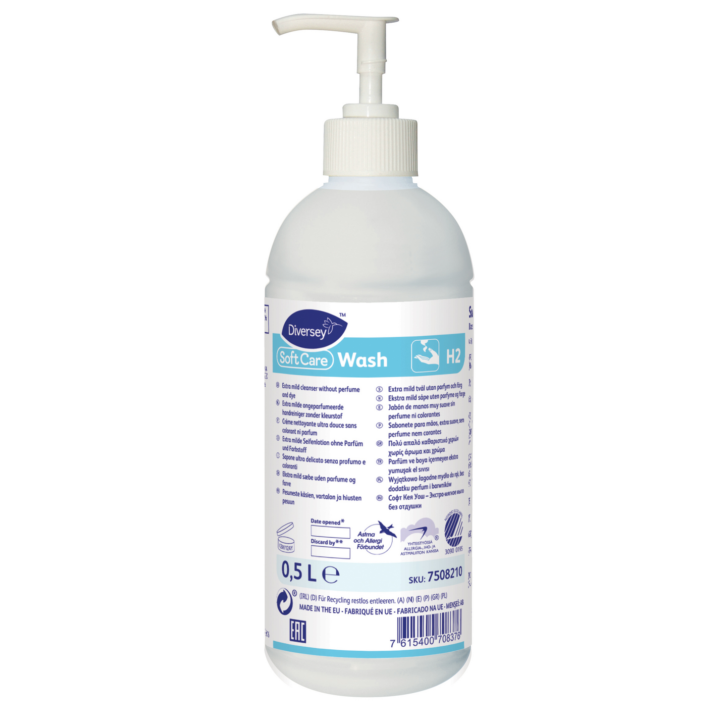 Diversey Soft Care Safe Wash H2 hajustamaton käsien- ja vartalon pesuneste 500ml pumppupullo