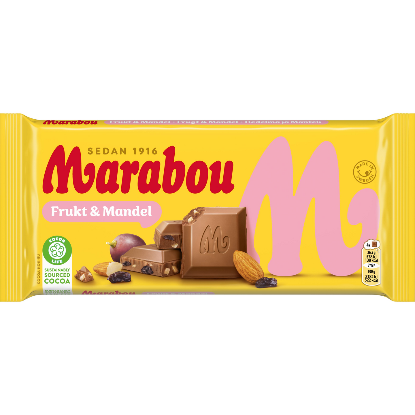 Marabou Frukt & Mandel maitosuklaalevy 200g