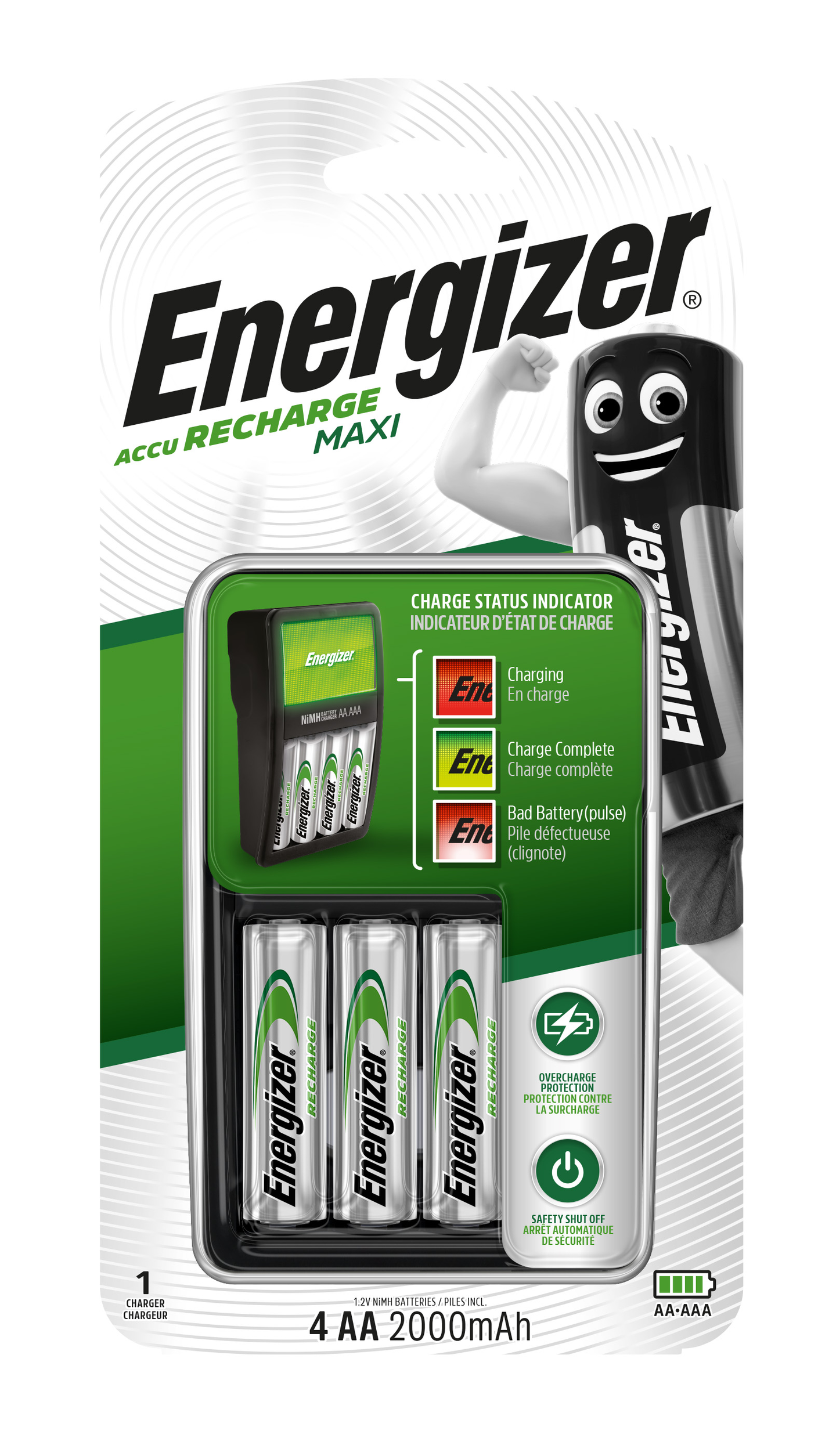 Energizer 4 kpl AA 2000 mAh akku + maxi-laturi