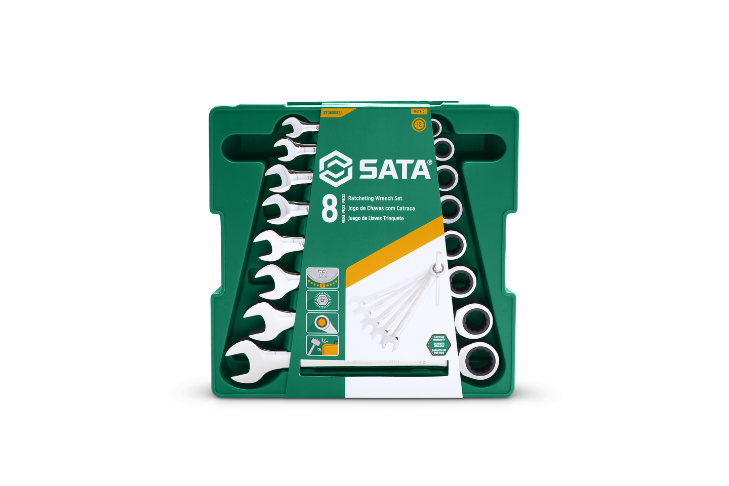 SATA räikkälenkkiavainsarja 8-19mm telineellä, 8-osaa