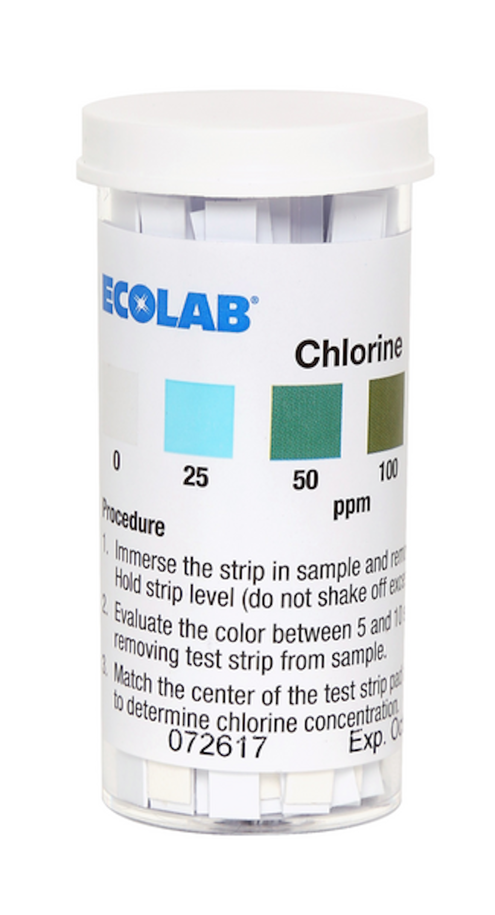 Chlorine Test Strips testiliuska oikean klooripitoisuuden