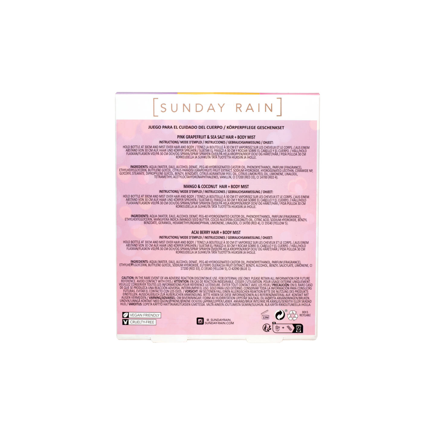 Sunday Rain Hair+Body Mist Trio lahjapakkaus