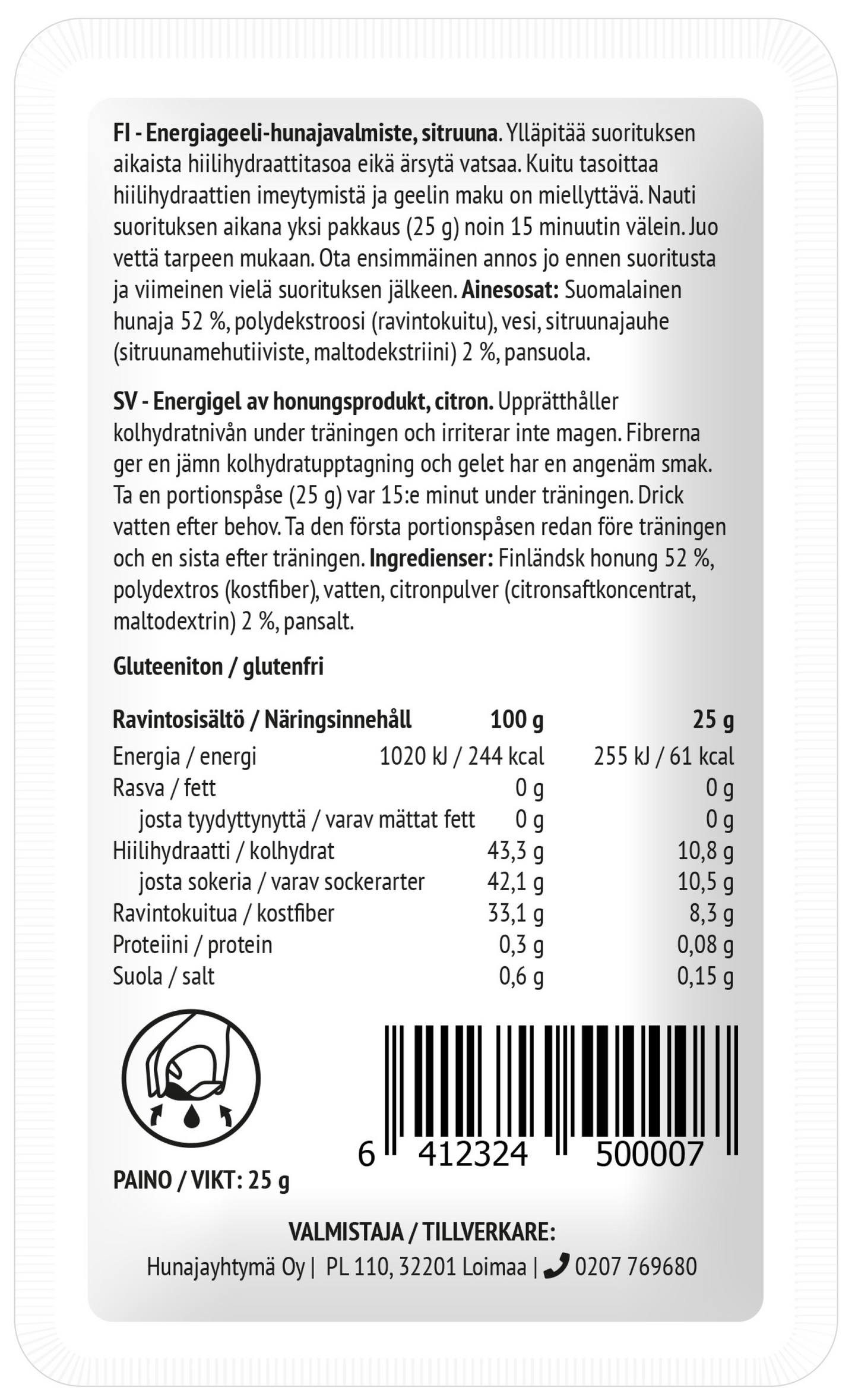 Honeysty Energiageeli 25g sitruuna